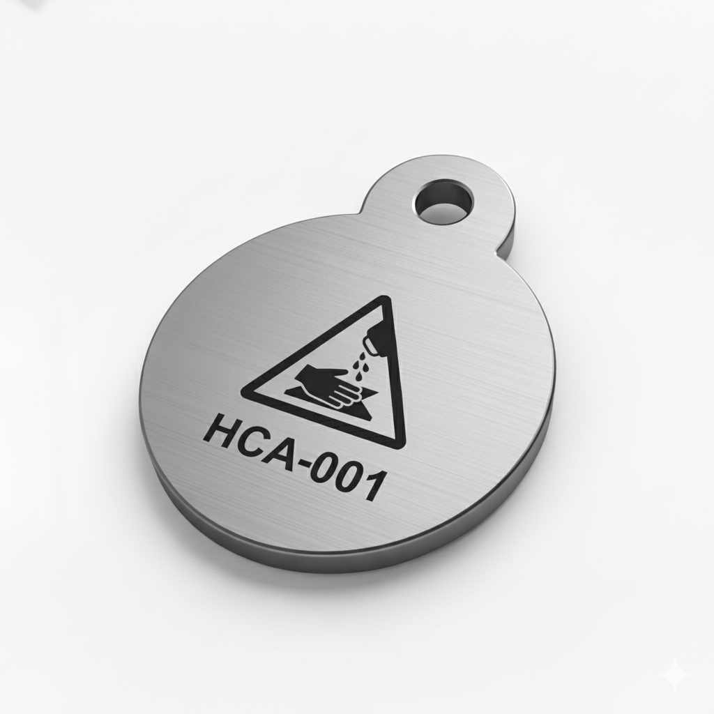 Round Stainless Steel Valve Tag with Centered Mounting Hole for Pipe Identification