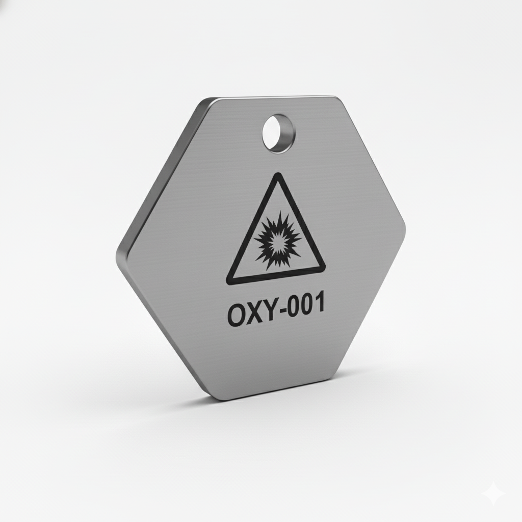 Hexagonal Stainless Steel Valve Tag for Industrial Process Identification